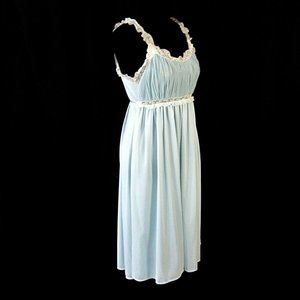 Trillium Pale Blue Nightgown Size 32 Vintage 1960s Lace Sheer Accordion Pleats